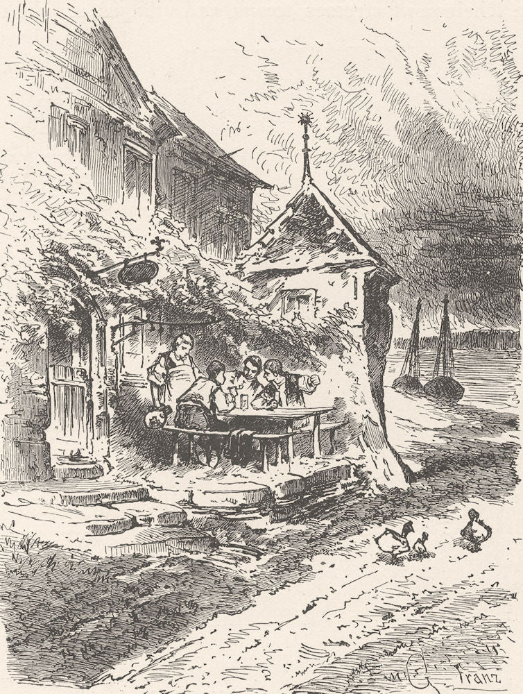 GERMANY. Walluf. Boatman's Call 1903 old antique vintage print picture